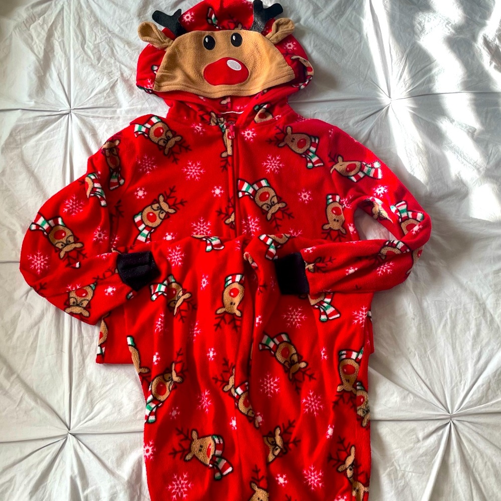 Fleece reindeer onsie pjs